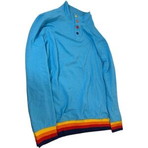 Aldi Pullover Light Blue Sweatshirt 1/4 Button Men XL Capsule Collection Rainbow